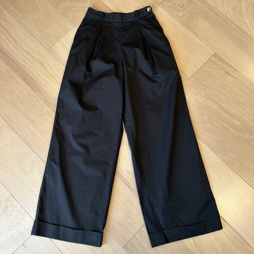 Doen Hilaire Cotton High Waist Wide Leg Cuff Palazzo Trousers Women’s 2